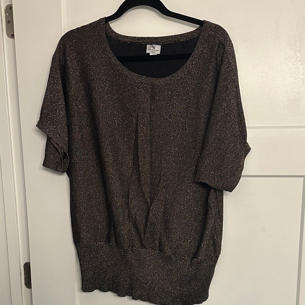 Worthington Metallic Brown Short Sleeve Top